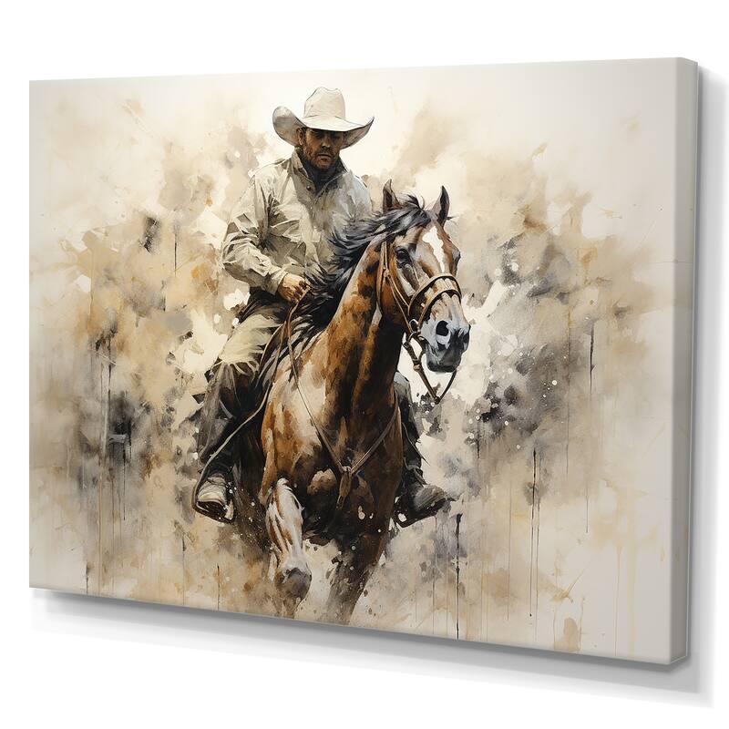 Designart "Minimalism Cowboy Painting III" Cowboys Wall Art Bed Bath